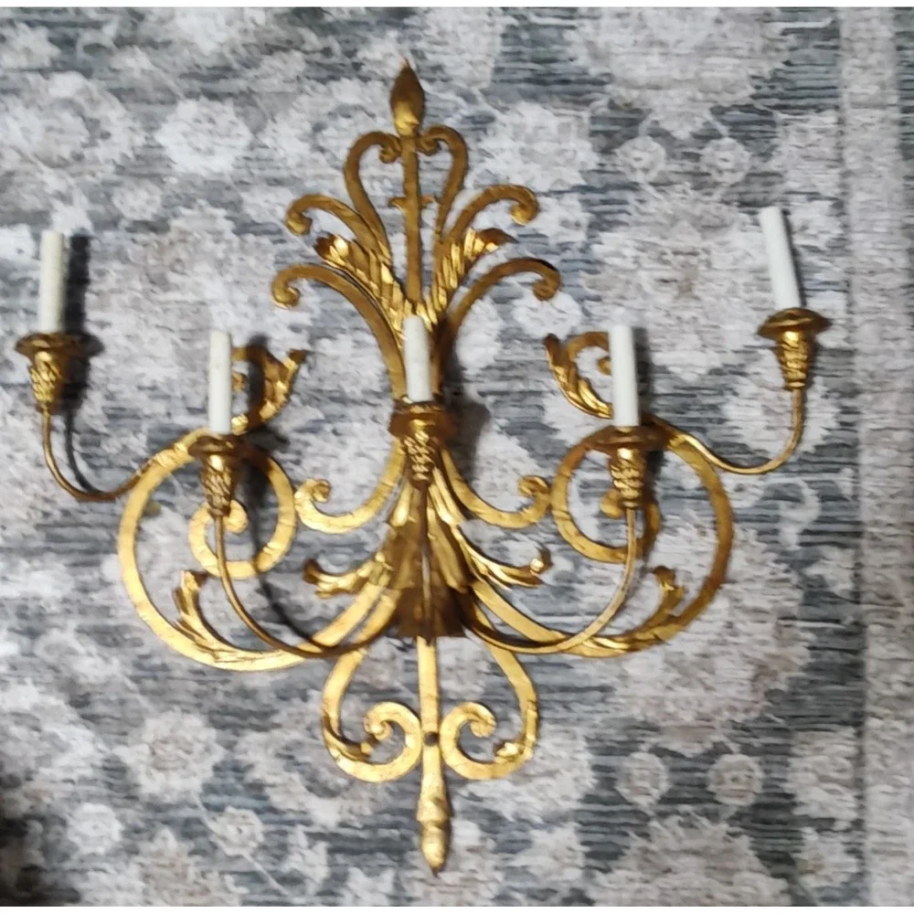 Vintage mid Century Italian Gold Gilt Large Wall Sconces